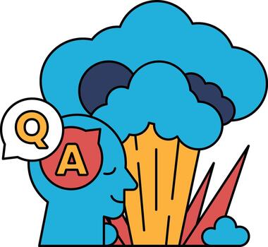 un hombre es mirando a un nube y tiene un pregunta marca en su frente vector