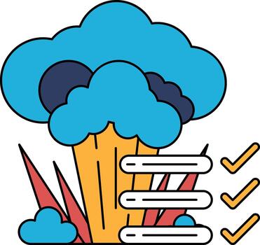 A black and white drawing of a cloud with a broccoli and a stack of books vector