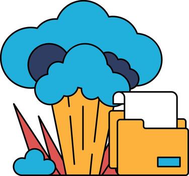 un blanco y negro dibujo de un nube con un archivo carpeta y un brócoli vector