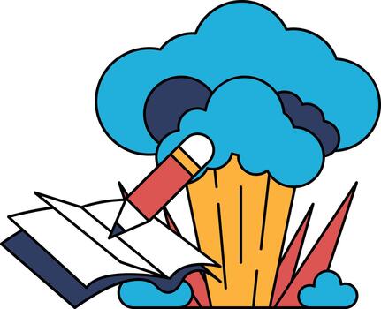 un libro con un lápiz en eso es en parte superior de un nube vector