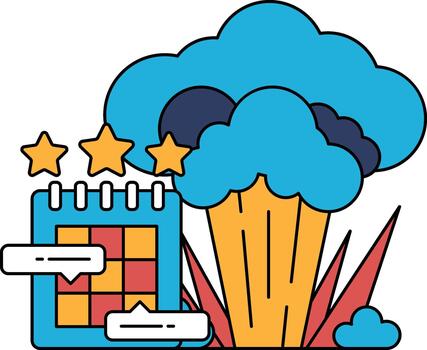 un calendario con un estrella en eso y un nube de brócoli vector