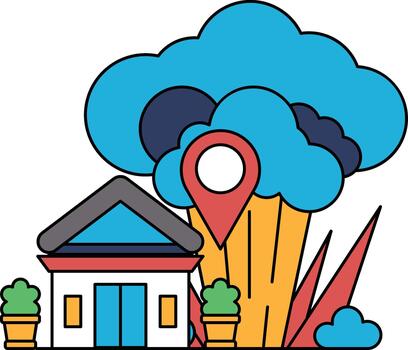un casa es mostrado con un grande nube en el antecedentes vector