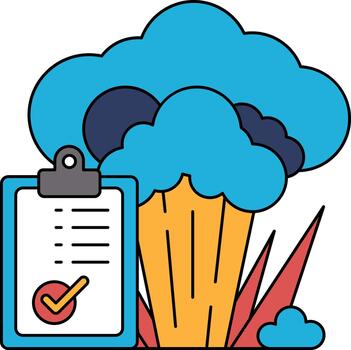A clipboard with a check mark on it is next to a large cloud of broccoli vector