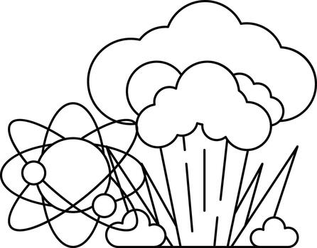 A black and white drawing of a cloud with a nuclear explosion in the middle vector