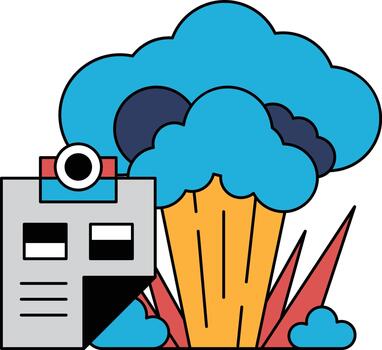 A black and white drawing of a cloud with a camera in the middle vector