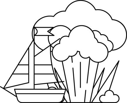 A boat is sailing in the ocean with a cloud in the background vector