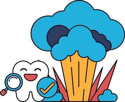 un dibujos animados de un cepillo de dientes con un sonrisa en sus cara y un cheque marca en sus cabeza vector