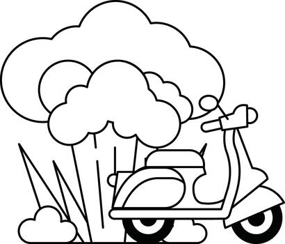 A scooter is parked in front of a tree vector