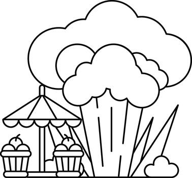 A cartoon drawing of a carnival with a large cloud in the background vector
