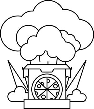 un caja con un Pizza dentro es rodeado por nubes vector