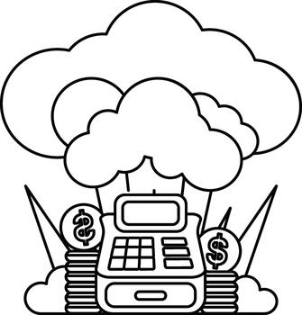 un dibujos animados de un robot con un calculadora y un pila de dinero vector