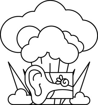 un dibujos animados de un nube con un bomba en el medio y un oído en el Derecha vector