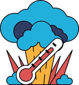 A black and white drawing of a thermometer with a cloud in the background vector