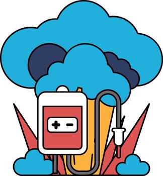 un dibujos animados dibujo de un nube con un rojo dispositivo en el medio vector