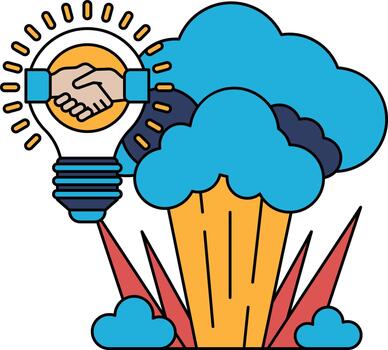 un imagen de un ligero bulbo con un apretón de manos en el medio vector