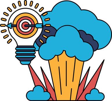 A light bulb is shown with a target on it, and a cloud is in the background vector
