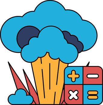 un negro y blanco dibujo de un nube con un bomba y un calculadora vector