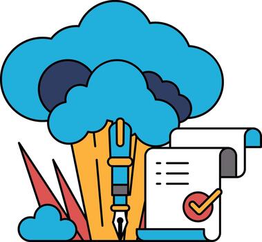 A tree with a pen and a piece of paper with a check mark on it vector