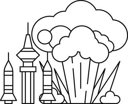 el cohete es en el primer plano y el fumar es viniendo desde eso vector