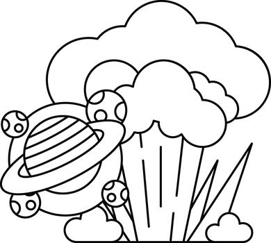 A drawing of a planet with a rocket on it and a cloud of smoke vector