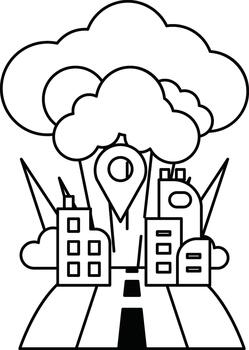 un paisaje urbano con un grande nube en el antecedentes vector