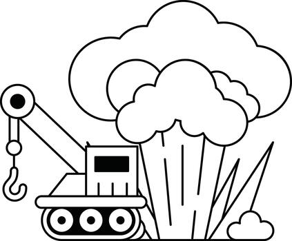 un negro y blanco dibujo de un grande grua levantamiento un grande objeto vector