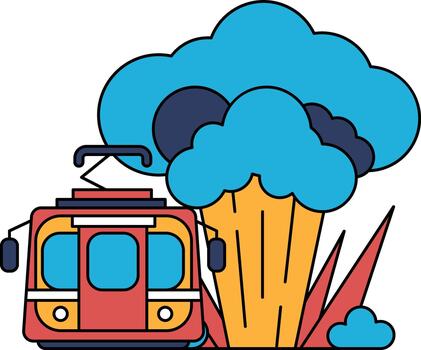 A train is going through a forest with a cloud of smoke in the background vector