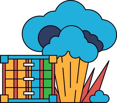 A black and white drawing of a cloud with a fence in the background vector