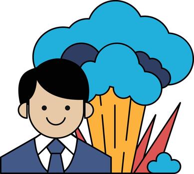 A man is smiling in front of a cloud of smoke vector