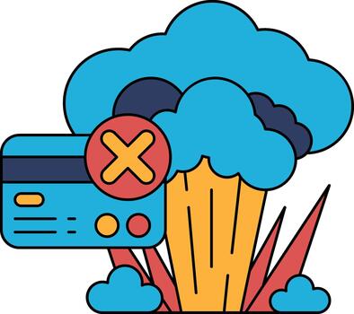A black and white drawing of a card with an X on it and a cloud of smoke vector