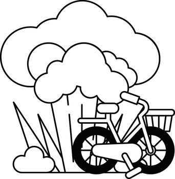 A bicycle is parked in front of a tree vector