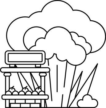 A black and white drawing of a tree with a TV and a chair in front of it vector