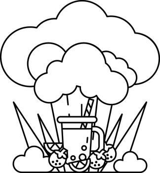 un dibujo de un nube con un taza de hielo crema y un Paja en eso vector