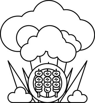 un plato de comida con brochetas en eso es rodeado por nubes vector