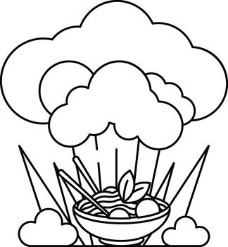 un cuenco de comida con un nube en el antecedentes vector