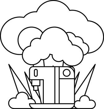 un negro y blanco dibujo de un máquina con un nube en el antecedentes vector