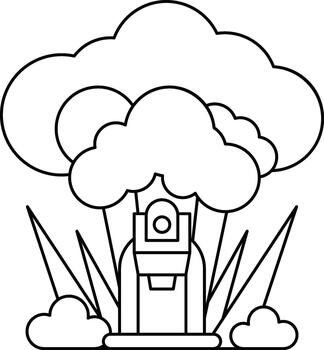 A black and white drawing of a tree with a rocket on top of it vector