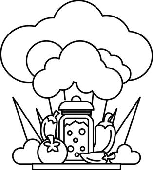A jar of vegetables is on a table with a cloud in the background vector