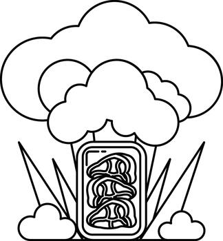 un blanco y negro dibujo de un nube con un grande objeto en el medio vector