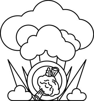 A white background with a large cloud and a plate with a brain on it vector