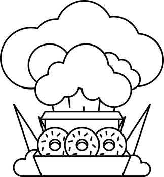 A box of donuts is shown with a cloud of smoke coming out of it vector