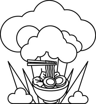 A drawing of a bowl of noodles with chopsticks in it vector