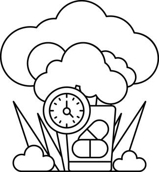 A clock is on a tree stump with a cloud in the background vector