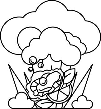 A cartoon drawing of a cloud with a flower and a lemon on it vector
