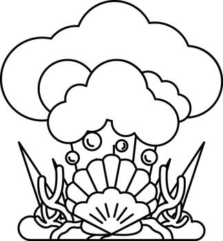 un blanco dibujo de un nube con un cáscara y un árbol vector