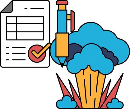 A pen is on a piece of paper with a check mark vector