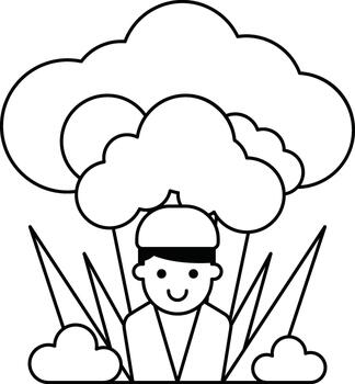 A man is standing in front of a tree with a big cloud above him vector