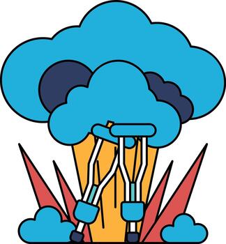 un negro y blanco dibujo de un árbol con dos muletas en eso vector