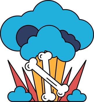 A white background with a black cloud and two bones vector