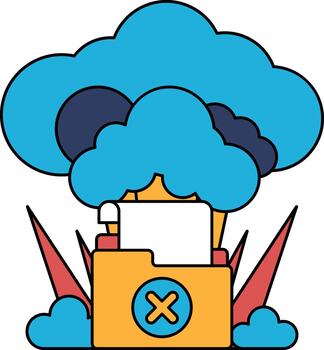 A white background with a cloud and a file cabinet with an X on it vector